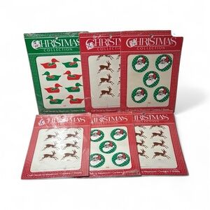 Vintage Meyercord Festive Holiday Decals Set with Santa and Reindeer set of 6